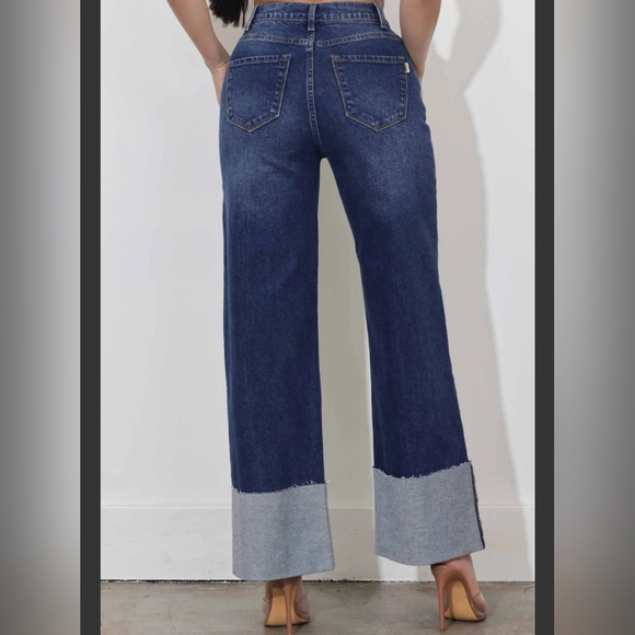 #068 🛑1,3,5,7,9 NEW! BOHO, MOST FABULOUS, CHIC, SEXY Cuff Up Wide Leg Jeans - Picture 6 of 6